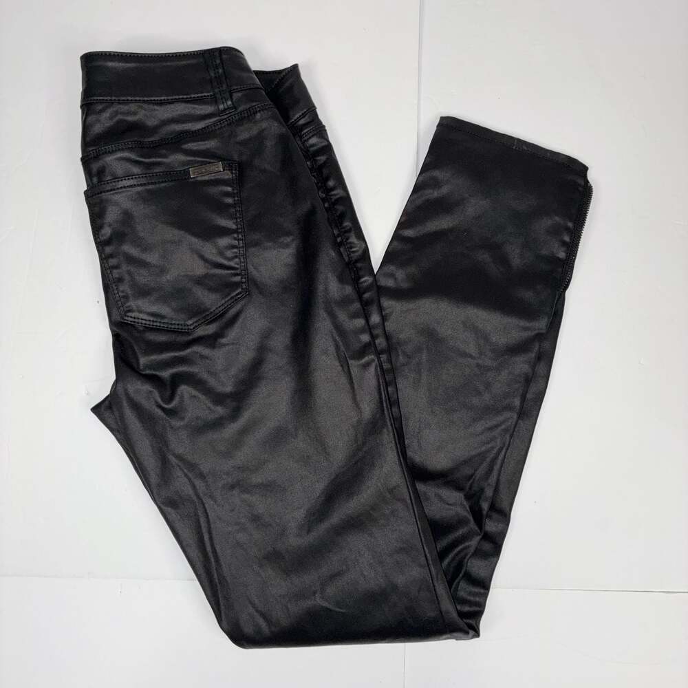 White House Black Market Women's Black Coated Skimmer Ankle Pants Zippers 2